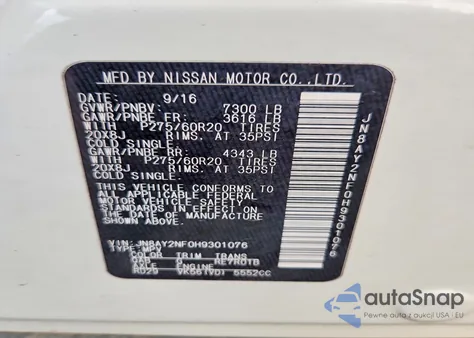 2017 Nissan Armada Platinum z USA, uszkodzony, nr VIN JN8AY2NF0H9301076